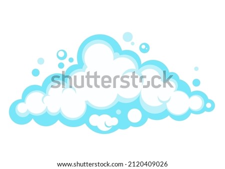Cartoon soap foam with bubbles. Light blue suds of bath, shampoo, shaving, mousse. Vector illustration. EPS 10