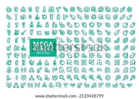 Food and drinks thin line icons set. Vector Illustration