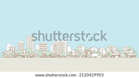 Vector illustration of urban landscape. Line drawing illustration. Royalty-Free Stock Photo #2120429903