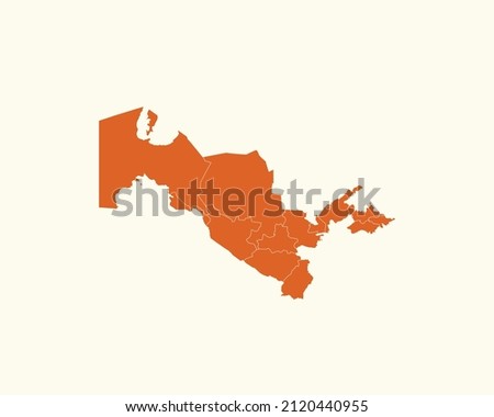 Modern Orange Color High Detailed Border Map Of Uzbekistan Isolated on White Background Vector