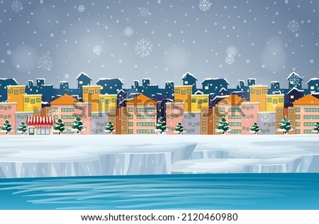 Snowy night in the city background illustration