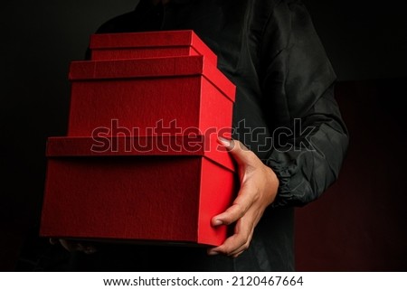 Red gift box. Saint Valentine. Copy space, Background