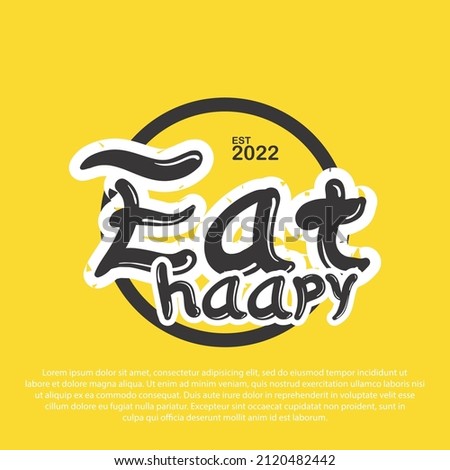 Eat Happy logo. Cafe or restaurant emblem with balloon Handwriting Typography