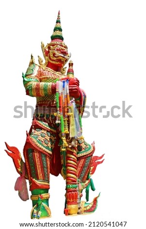 Statue of Thao Wessuwan.god of wealth Therefore, people worshiped and worshiped him.white space behind.Isolate.red giant.