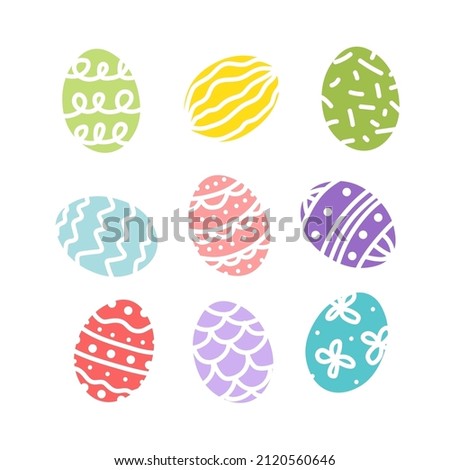 Easter eggs. Colorful bright multicolored decorated egg set. Flat, cartoon. Isolated vector stock illustration eps 10 on white background