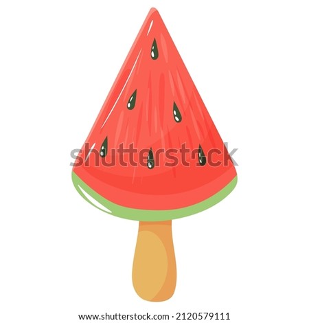 Fruit ice cream on a stick. Beach vacation accessories. Summer weekend. Vector illustration isolated on white background.