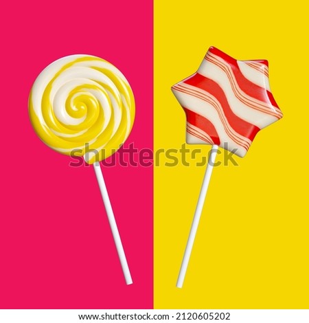 
Two sweet candies, in the form of a star and a spiral on an isolated background. Royalty-Free Stock Photo #2120605202