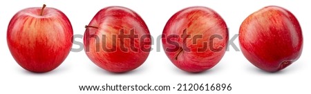 Red apple with yellow side isolated. Apple on white background. Set of red appl with clipping path. Full depth of field. Perfect not AI apple, true photo.