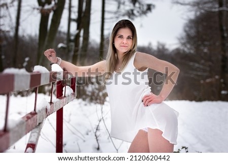 Beautiful fashion model in the frozen forest