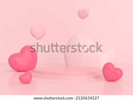 Minimal abstract scene with podium and love shapes on pink background. Minimal scene  for product presentation.