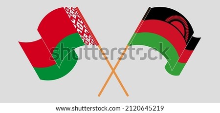 Crossed and waving flags of Belarus and Malawi. Vector illustration
