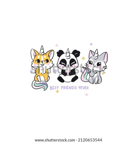 Digital cartoon print,clipart. Cute corgi puppy,panda,cat. Best friends forever lettering. You can use it as a print on clothes, a poster, or whatever!