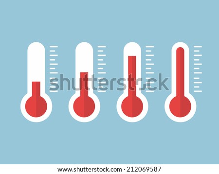 illustration of red thermometers with different levels, flat style, EPS10. Royalty-Free Stock Photo #212069587
