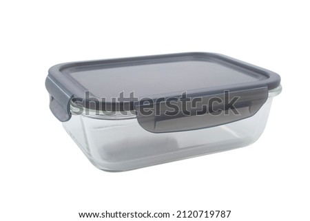 glass food container with lid is insulated on white. Food storage, quality, transparent, comfortable, kitchen, restaurant, cook, airtight Royalty-Free Stock Photo #2120719787