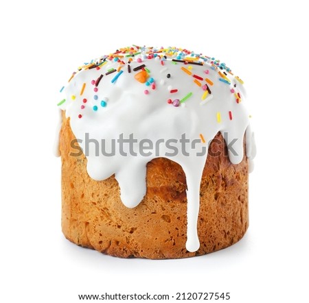 Delicious Easter cake on white background Royalty-Free Stock Photo #2120727545