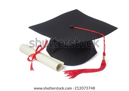 graduation cap and diploma Royalty-Free Stock Photo #212073748