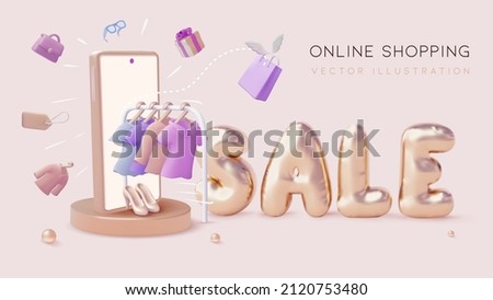 Online shopping and web store concept.  Realistic 3d vector illustration. Royalty-Free Stock Photo #2120753480