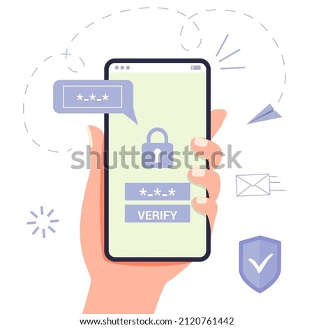 OTP One-time password for secure transaction on digital payment transaction for mobile app on smartphone screen 2-Step verification Vector illustration flat design Mobile phone in hand Enter otp Royalty-Free Stock Photo #2120761442