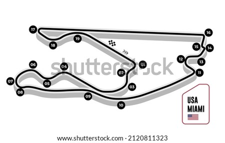 Miami grand prix race track. circuit for motorsport and autosport. Vector illustration. Royalty-Free Stock Photo #2120811323