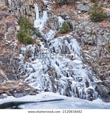 frozen waterfall in the Poudre River Canyon in northern Colorado