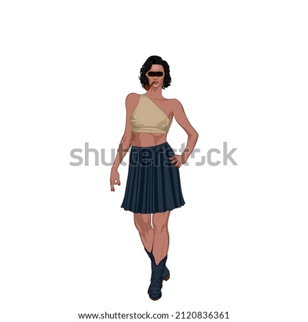 Woman avatar for social networks and websites. Woman full body front view. Cartoon image of a female. Women fashion design. Fictional female anime character.