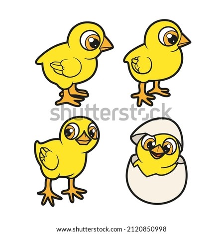 Cute cartoon chickens color variation for coloring book on white background