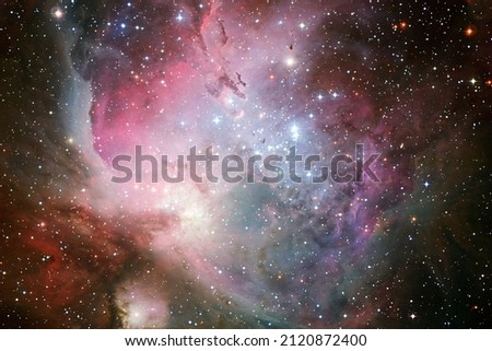 Beautiful galaxy somewhere in deep space. Cosmic wallpaper. Elements of this image furnished by NASA Royalty-Free Stock Photo #2120872400