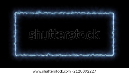 Rectangle, frame of energy, neon, smoke. blue white rectangle on a black background. Gradually, a neon square of energy appeared and a constant flicker in the rectangle. Royalty-Free Stock Photo #2120892227