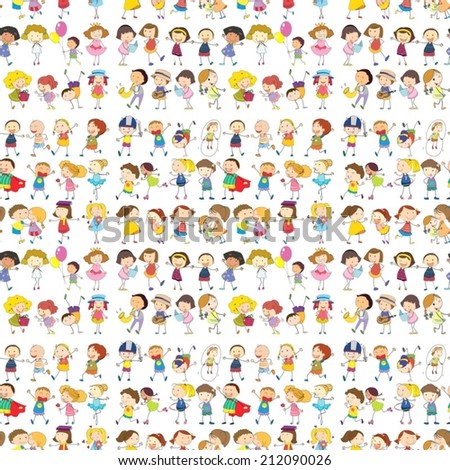 Illustration of a seamless design of a group of people on a white background