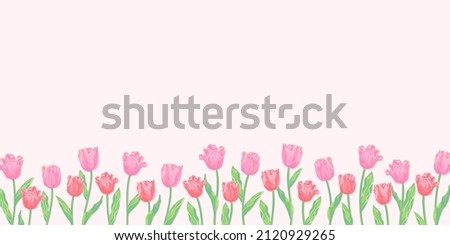 Clip art of tulip field for background, Pink and red flowers