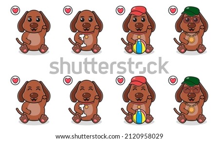 Vector Illustration of Cute sitting Dog cartoon with hand up pose. Set of cute little Dog characters. Collection of funny little Dog isolated on a white background.