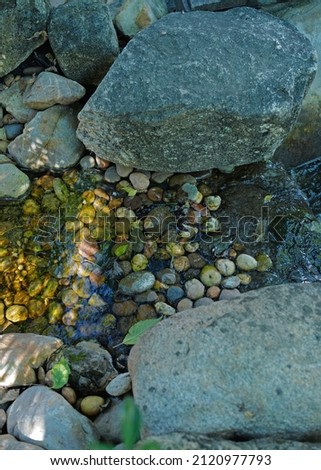Soft focus of natural green tropical waterfall park with rock and stone