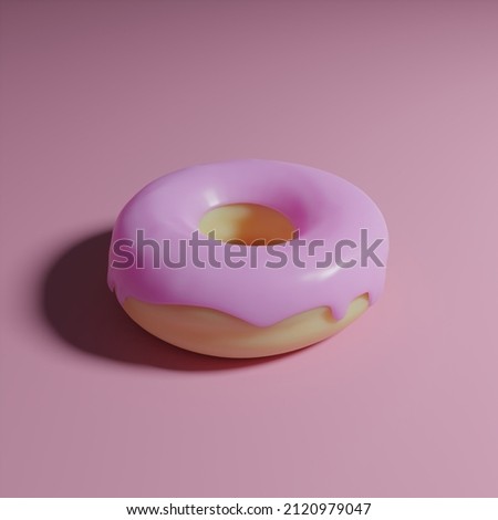 Donut with pink. Minimal background for fast food concept. Doughnut cartoon style on pink background. 3D concept.
