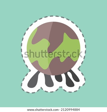 Global Pollution Sticker in trendy line cut isolated on blue background