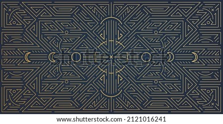 Vector abstract art deco line geometric background with moon phases. Sacred geometry, artdeco vintage pattern. Linear ornament. Use for branding, decoration Royalty-Free Stock Photo #2121016241