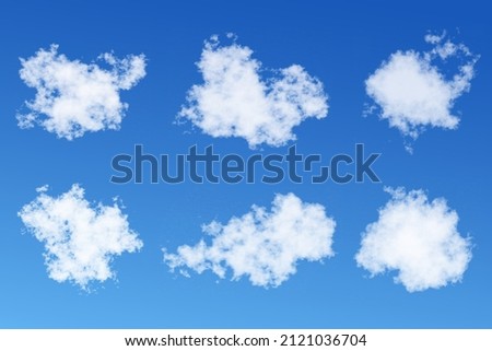 Realistic white clouds set with blue sky background 
