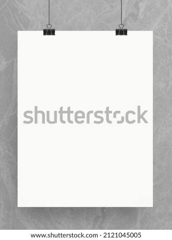 White poster hanging on a marble wall. Minimal style mock up best for your design. 