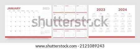 Monthly calendar template for 2023 year. Week Starts on Sunday. Wall calendar in a minimalist style. Royalty-Free Stock Photo #2121089243
