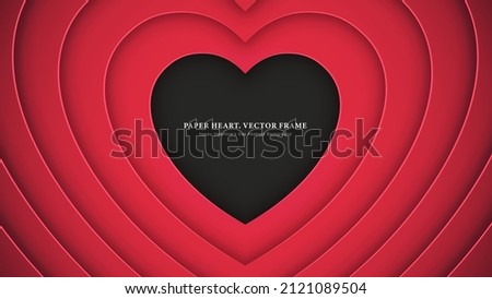 Crimson Papercut Layered Paper Heart Frame Happy Valentine's Day Background. 3D Cutout Cardboard Decorative Red Heart Shapes Love Symbol Romantic Art Wallpaper. Valentines Day Heart Border Royalty-Free Stock Photo #2121089504