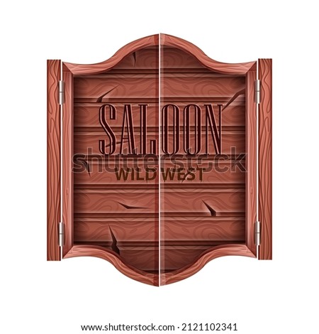 Saloon door, vector wild west bar entrance, vintage Texas wooden pub gate on white. Historical tavern entry, retro America traditional doorway design element. Textured swinging saloon doors icon Royalty-Free Stock Photo #2121102341
