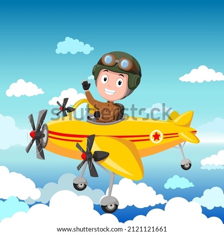 Vector Illustration of Child Driving Airplane