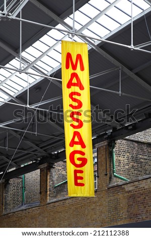 Masssage banner cloth hanging from hall roof