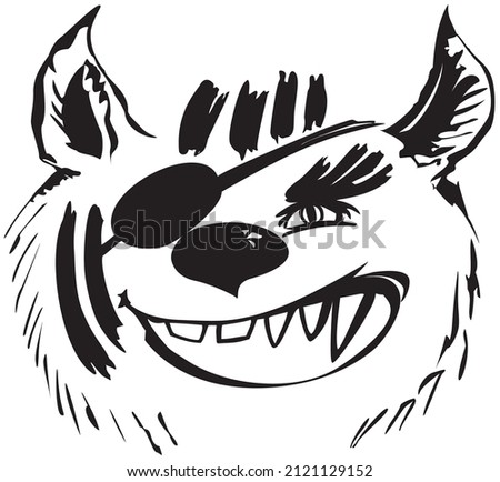 The muzzle of a cute pirate one-eyed cat, the icon of a grinning cat Royalty-Free Stock Photo #2121129152