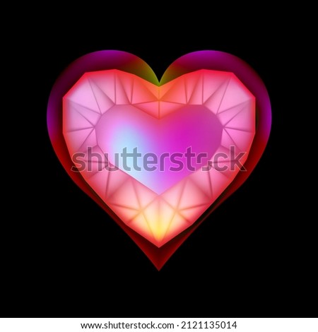 Diamond heart. Greeting card for Valentine's Day. Banner for the holiday. Black background.