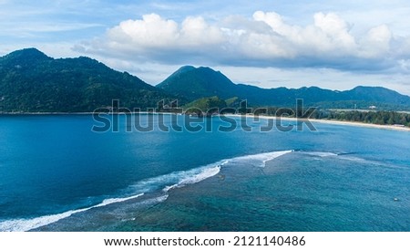 Aerial photo of Empee nulu cliff beach, Aceh Besar, Aceh.