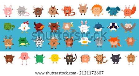 A large set of square-shaped animals. Vector illustration