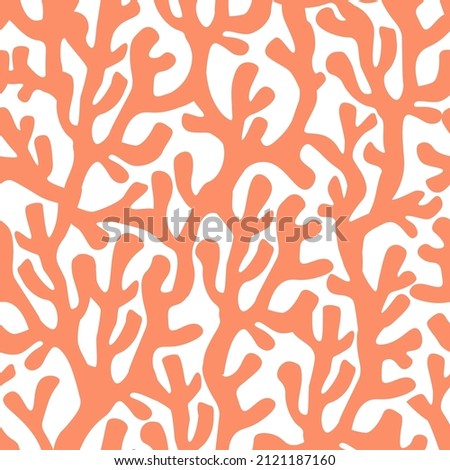 Abstract seamless sea pattern. Coral branches in contemporary minimalistic print. Marine theme. Vector graphics. Royalty-Free Stock Photo #2121187160