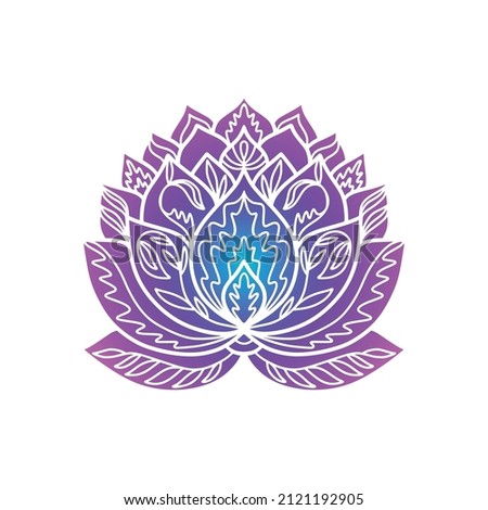 Ornamental  lotus flower pattern. Decoration in oriental, Indian style. Doodle ornament. Neon silhouette hand drawn vector illustration.