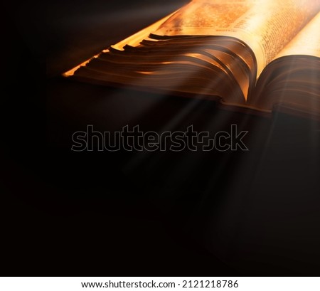 Grunge age dirty rough rustic brown jew psalm pray torah law letter shine dark black wooden desk table space. New jew culture god Jesus Christ gospel literary library glow art wood still life concept Royalty-Free Stock Photo #2121218786