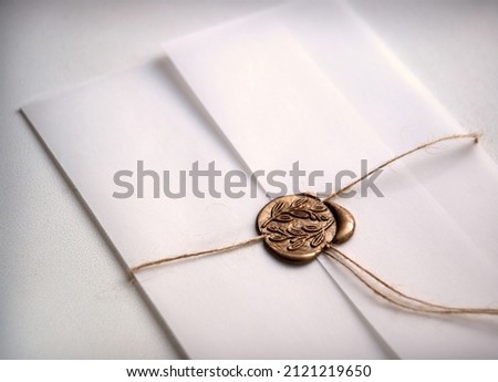 Close up top macro classic luxury golden royal history age art style view closed sign craft brand mock delivery design. Light bright gold beig brown yellow color string tie tag table press text effect